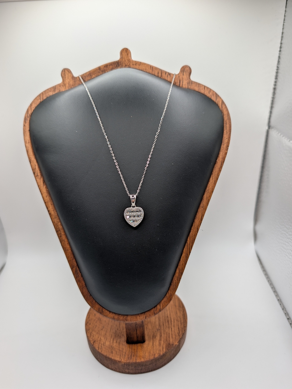 0.74 CT Moissanite Heart Baguette Pendant Necklace Sterling Silver 18"+2"